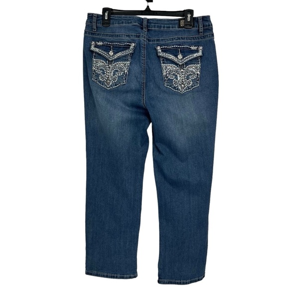 Earl Women’s Blue Jeans Sz 14 Embellishments/embroidery Missing/loose Distressed - Picture 3 of 12